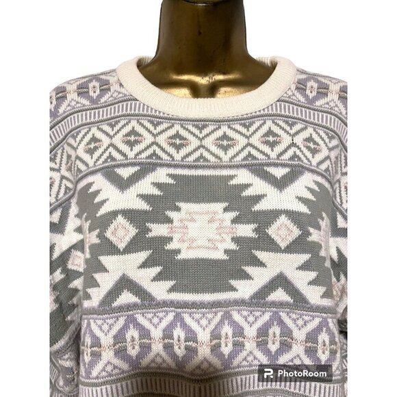 Vintage Claiborne Southwestern Sweater S Oversized Western Cozy Soft Cotton - Picture 2 of 7